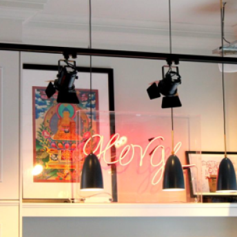 Neon installation, industrial lighting & colourful artworks